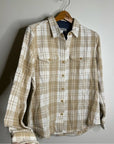 Outerknown 100% Organic Cotton Tan White Plaid Button Down Blanket Shirt