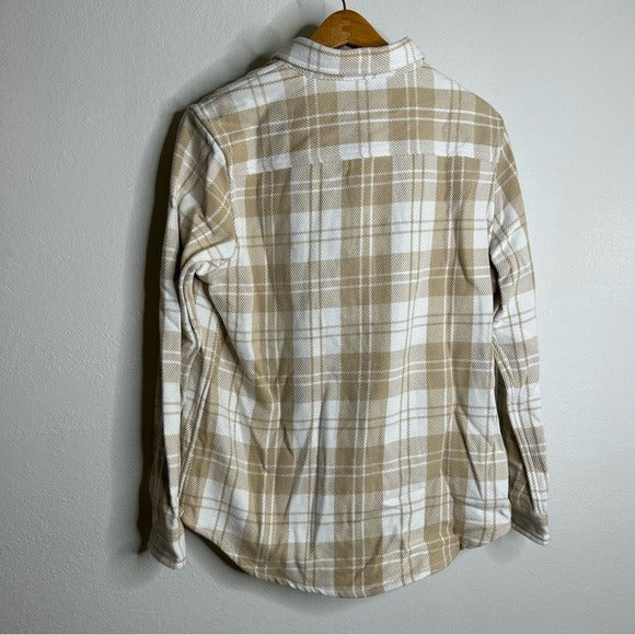 Outerknown 100% Organic Cotton Tan White Plaid Button Down Blanket Shirt