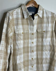 Outerknown 100% Organic Cotton Tan White Plaid Button Down Blanket Shirt