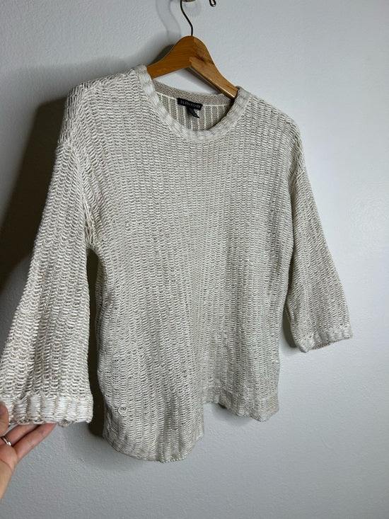 Eileen Fisher Organic Linen Cotton Knit Textured Short Sleeve Sweater Top