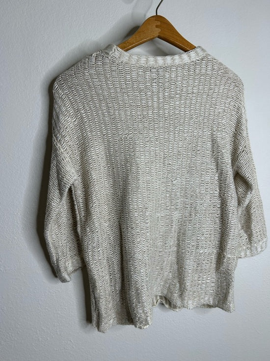 Eileen Fisher Organic Linen Cotton Knit Textured Short Sleeve Sweater Top