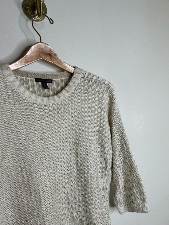 Eileen Fisher Organic Linen Cotton Knit Textured Short Sleeve Sweater Top