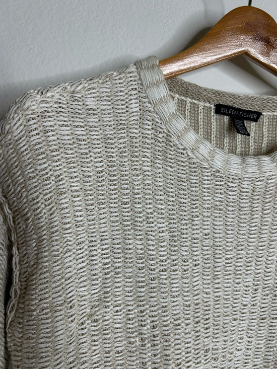 Eileen Fisher Organic Linen Cotton Knit Textured Short Sleeve Sweater Top