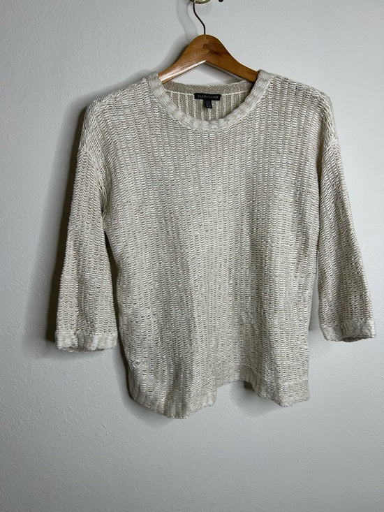 Eileen Fisher Organic Linen Cotton Knit Textured Short Sleeve Sweater Top