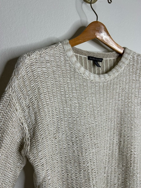 Eileen Fisher Organic Linen Cotton Knit Textured Short Sleeve Sweater Top