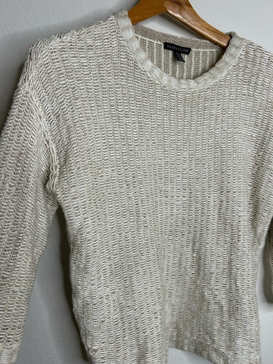 Eileen Fisher Organic Linen Cotton Knit Textured Short Sleeve Sweater Top