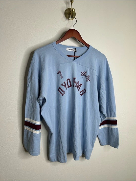 Daydreamer 100% Cotton Baby Blue Oversized Varsity Style Long Sleeve Top