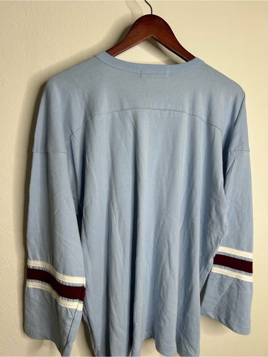 Daydreamer 100% Cotton Baby Blue Oversized Varsity Style Long Sleeve Top
