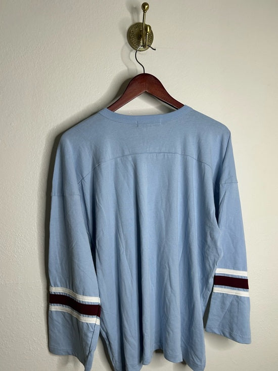 Daydreamer 100% Cotton Baby Blue Oversized Varsity Style Long Sleeve Top