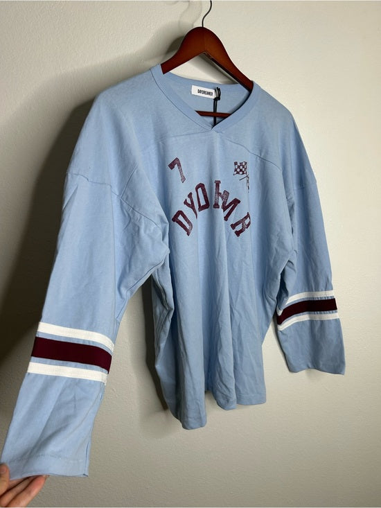 Daydreamer 100% Cotton Baby Blue Oversized Varsity Style Long Sleeve Top