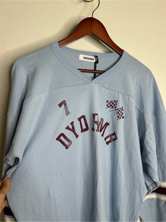 Daydreamer 100% Cotton Baby Blue Oversized Varsity Style Long Sleeve Top