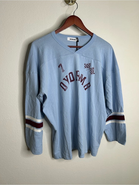 Daydreamer 100% Cotton Baby Blue Oversized Varsity Style Long Sleeve Top
