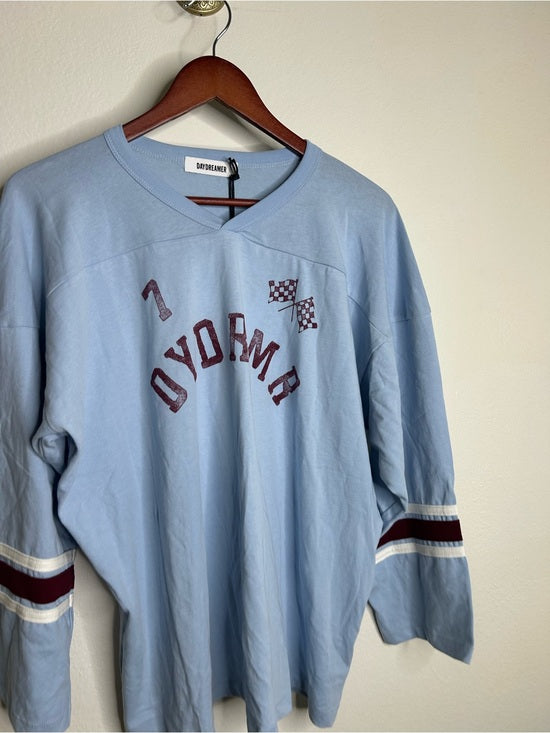 Daydreamer 100% Cotton Baby Blue Oversized Varsity Style Long Sleeve Top