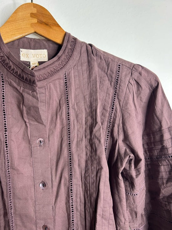 Ex - Voto 100% Cotton Plum Brown Long Sleeve Olivia Button Down Blouse