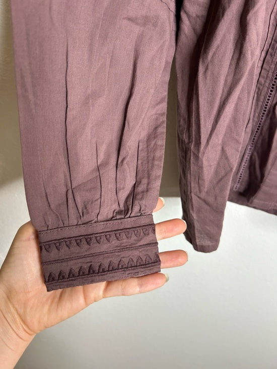 Ex - Voto 100% Cotton Plum Brown Long Sleeve Olivia Button Down Blouse
