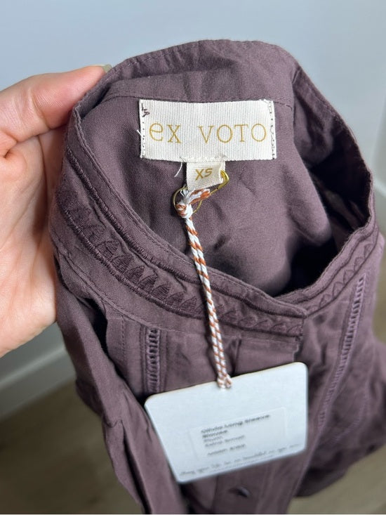 Ex - Voto 100% Cotton Plum Brown Long Sleeve Olivia Button Down Blouse