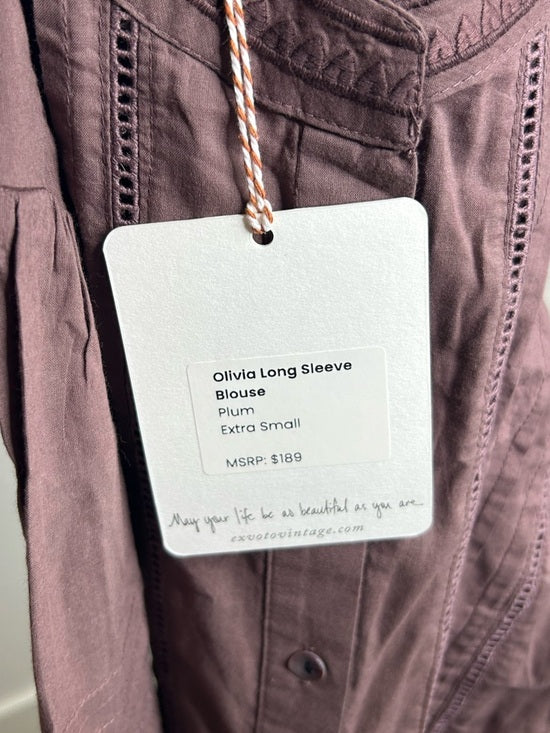 Ex - Voto 100% Cotton Plum Brown Long Sleeve Olivia Button Down Blouse