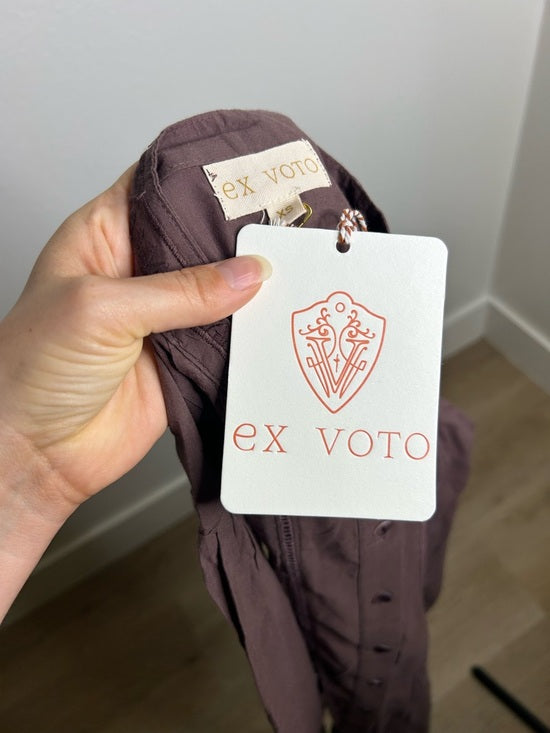 Ex - Voto 100% Cotton Plum Brown Long Sleeve Olivia Button Down Blouse