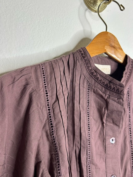 Ex - Voto 100% Cotton Plum Brown Long Sleeve Olivia Button Down Blouse