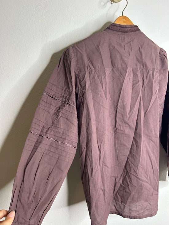 Ex - Voto 100% Cotton Plum Brown Long Sleeve Olivia Button Down Blouse
