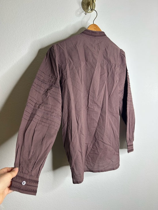 Ex - Voto 100% Cotton Plum Brown Long Sleeve Olivia Button Down Blouse
