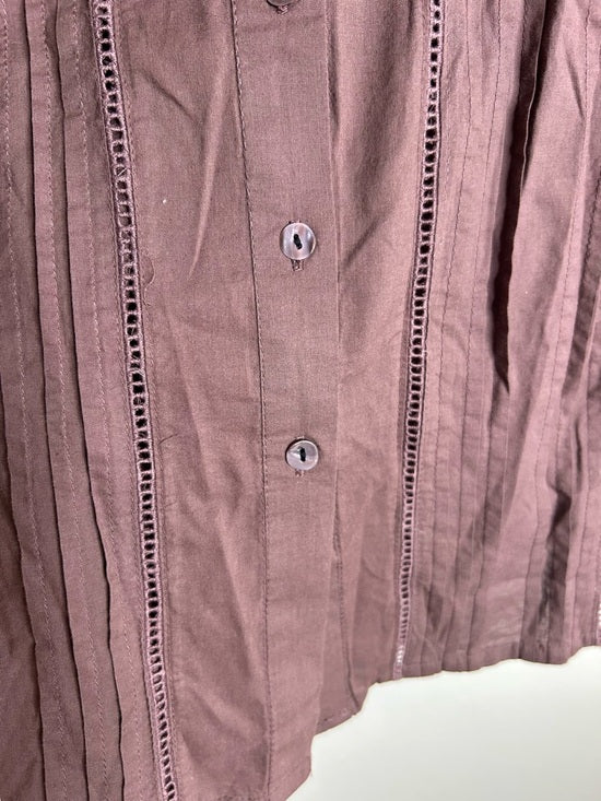 Ex - Voto 100% Cotton Plum Brown Long Sleeve Olivia Button Down Blouse