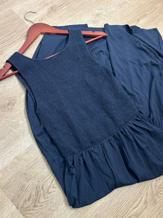 Nation LTD Nation LA 100% Pima Cotton Smocked Clementine Midi Dress Navy Blue - Cotton