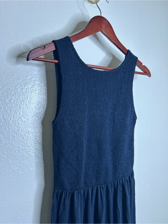 Nation LA 100% Pima Cotton Smocked Clementine Midi Dress Navy Blue