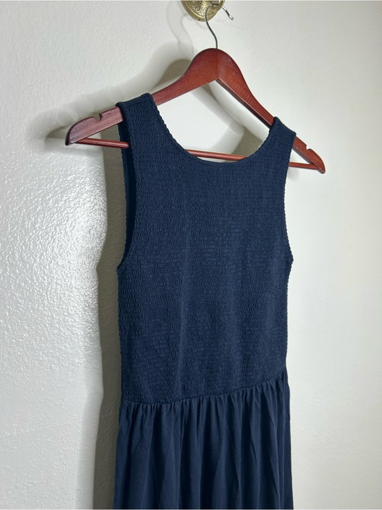 Nation LA 100% Pima Cotton Smocked Clementine Midi Dress Navy Blue