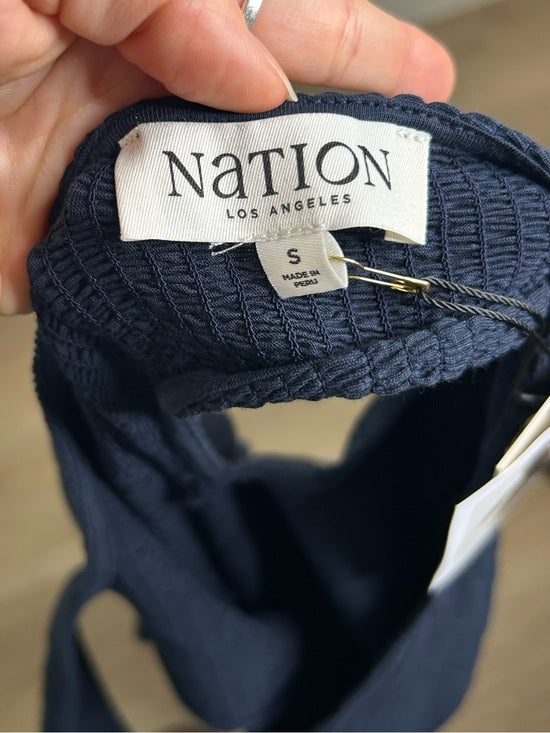 Nation LA 100% Pima Cotton Smocked Clementine Midi Dress Navy Blue