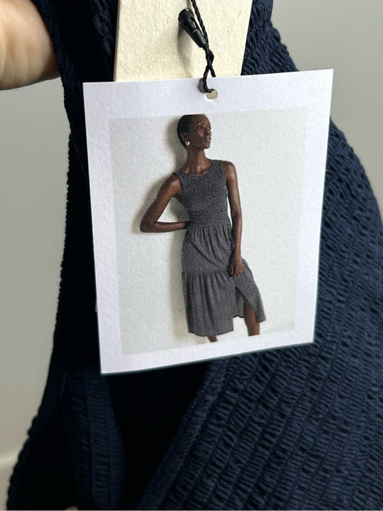 Nation LA 100% Pima Cotton Smocked Clementine Midi Dress Navy Blue