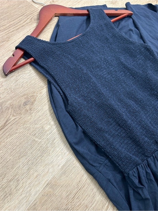 Nation LTD Nation LA 100% Pima Cotton Smocked Clementine Midi Dress Navy Blue - Cotton