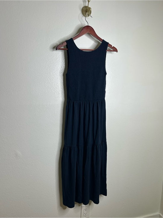 Nation LA 100% Pima Cotton Smocked Clementine Midi Dress Navy Blue