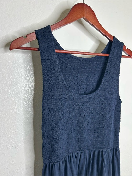 Nation LA 100% Pima Cotton Smocked Clementine Midi Dress Navy Blue