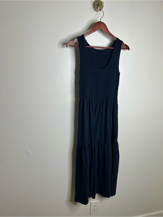 Nation LA 100% Pima Cotton Smocked Clementine Midi Dress Navy Blue