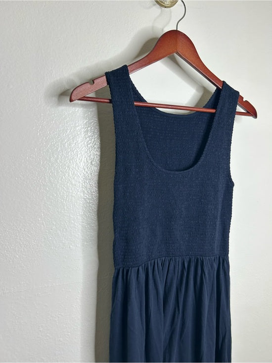 Nation LA 100% Pima Cotton Smocked Clementine Midi Dress Navy Blue
