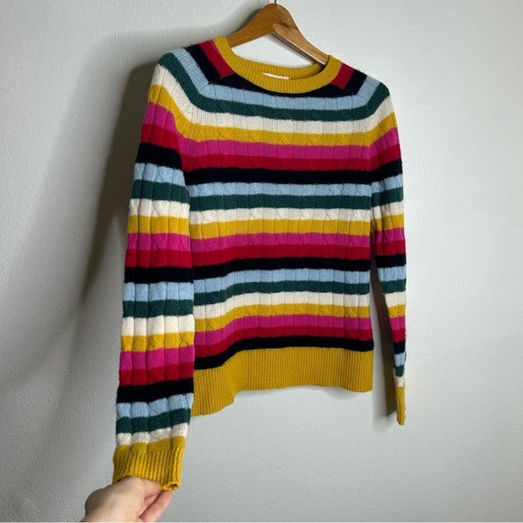 1901 1901 100% Cashmere Rainbow Striped Cable Knit Pullover Sweater - Cashmere
