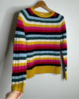 1901 100% Cashmere Rainbow Striped Cable Knit Pullover Sweater