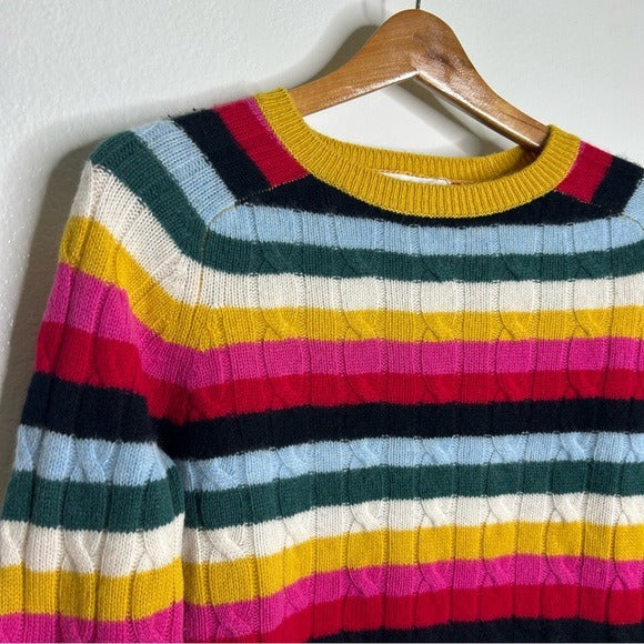 1901 1901 100% Cashmere Rainbow Striped Cable Knit Pullover Sweater - Cashmere