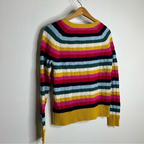 1901 100% Cashmere Rainbow Striped Cable Knit Pullover Sweater
