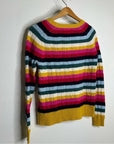 1901 100% Cashmere Rainbow Striped Cable Knit Pullover Sweater