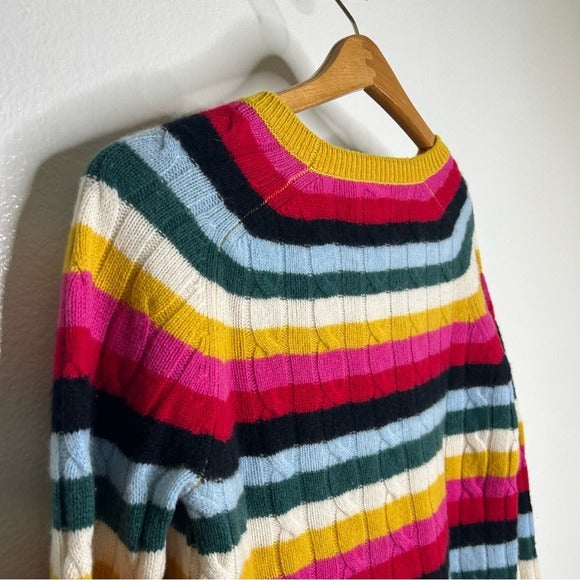 1901 100% Cashmere Rainbow Striped Cable Knit Pullover Sweater