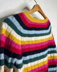 1901 100% Cashmere Rainbow Striped Cable Knit Pullover Sweater