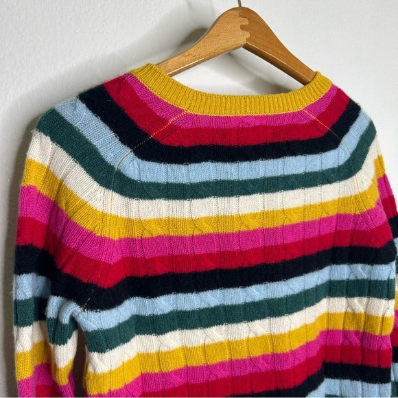 1901 100% Cashmere Rainbow Striped Cable Knit Pullover Sweater