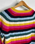 1901 100% Cashmere Rainbow Striped Cable Knit Pullover Sweater