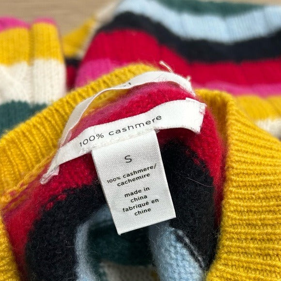 1901 100% Cashmere Rainbow Striped Cable Knit Pullover Sweater