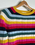 1901 100% Cashmere Rainbow Striped Cable Knit Pullover Sweater