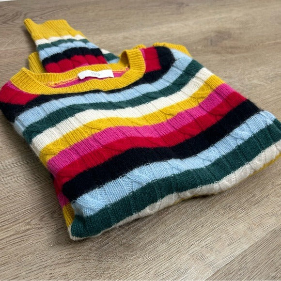 1901 1901 100% Cashmere Rainbow Striped Cable Knit Pullover Sweater - Cashmere