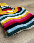 1901 100% Cashmere Rainbow Striped Cable Knit Pullover Sweater