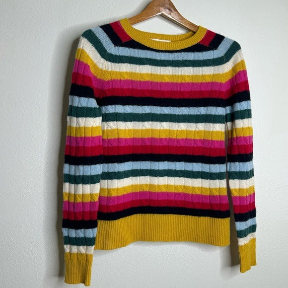 1901 1901 100% Cashmere Rainbow Striped Cable Knit Pullover Sweater - Cashmere